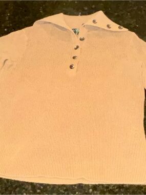 Ralph Lauren Cream V-Neck Button-Trim Sweater